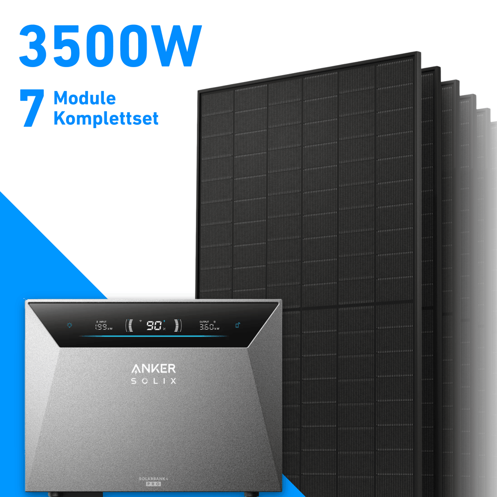 3500W Balkonkraftwerk mit Speicher | 7x 500W Solarmodule & Anker SOLIX Solarbank 4 Pro