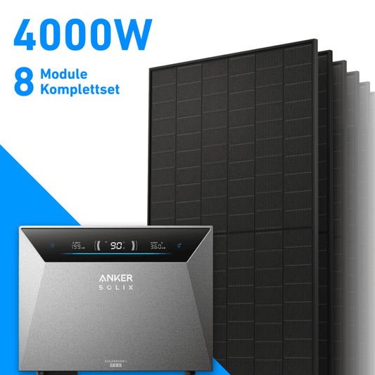 4000W Balkonkraftwerk mit Speicher | 8x 500W Solarmodule & Anker SOLIX Solarbank 4 Pro
