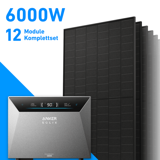 6000W Balkonkraftwerk mit Speicher | 12x 500W Solarmodule & Anker SOLIX Solarbank 4 Pro