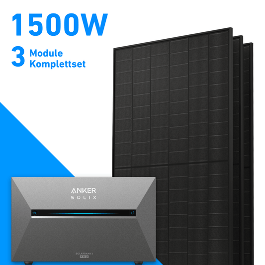 1500W Balkonkraftwerk mit Speicher | 3x 500W Solarmodule & Anker SOLIX Solarbank 3 Pro