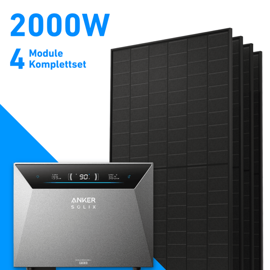 2000W Balkonkraftwerk mit Speicher | 4x 500W Solarmodule & Anker SOLIX Solarbank 4 Pro