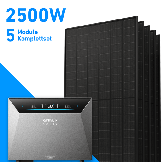 2500W Balkonkraftwerk mit Speicher | 5x 500W Solarmodule & Anker SOLIX Solarbank 4 Pro
