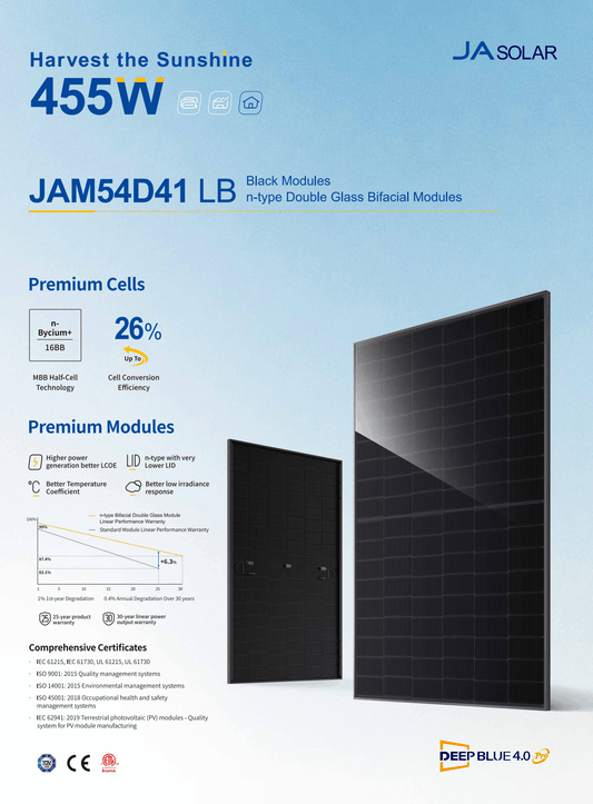 Ja Solar 455W Bifazial Glas-Glas Full Black JAM54D41 LB ab 65,90€ Stk. (gestaffelt)