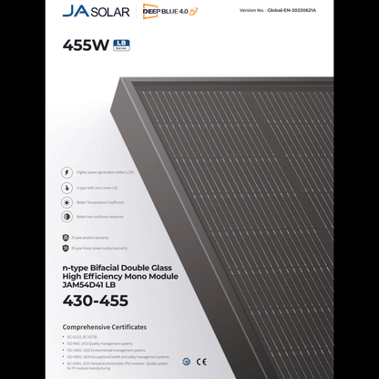 Ja Solar 450W JAM54D41 LB Bifazial Glas-Glas Full Black ab 59€ Stk. (gestaffelt)