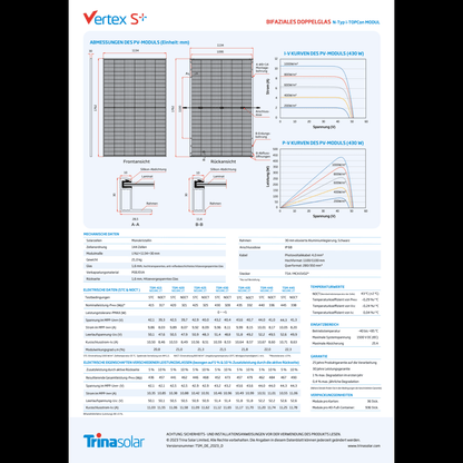 Trina Vertex S+ 445Wp Bifazial Glas-Glas Clear Black TSM-NEG9RC.27 ab 59€ Stk. (gestaffelt)