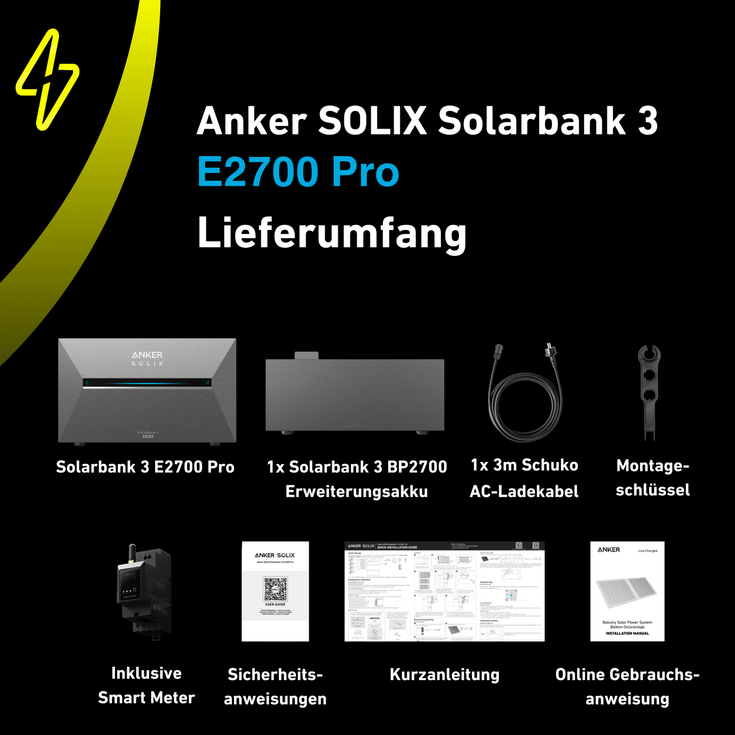 Anker SOLIX Solarbank 3 E2700 Pro + BP2700 Erweiterungsbatterie 5,38 kWh inklusive Smart Meter