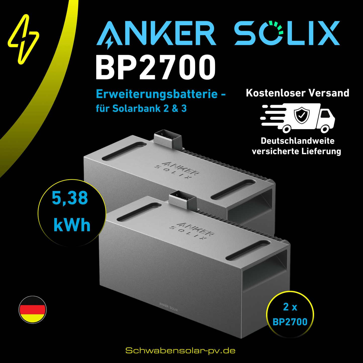 ANKER SOLIX Solarbank 3 BP2700 Erweiterungsbatterie 5,38 kWh für 2. & 3. Gen.