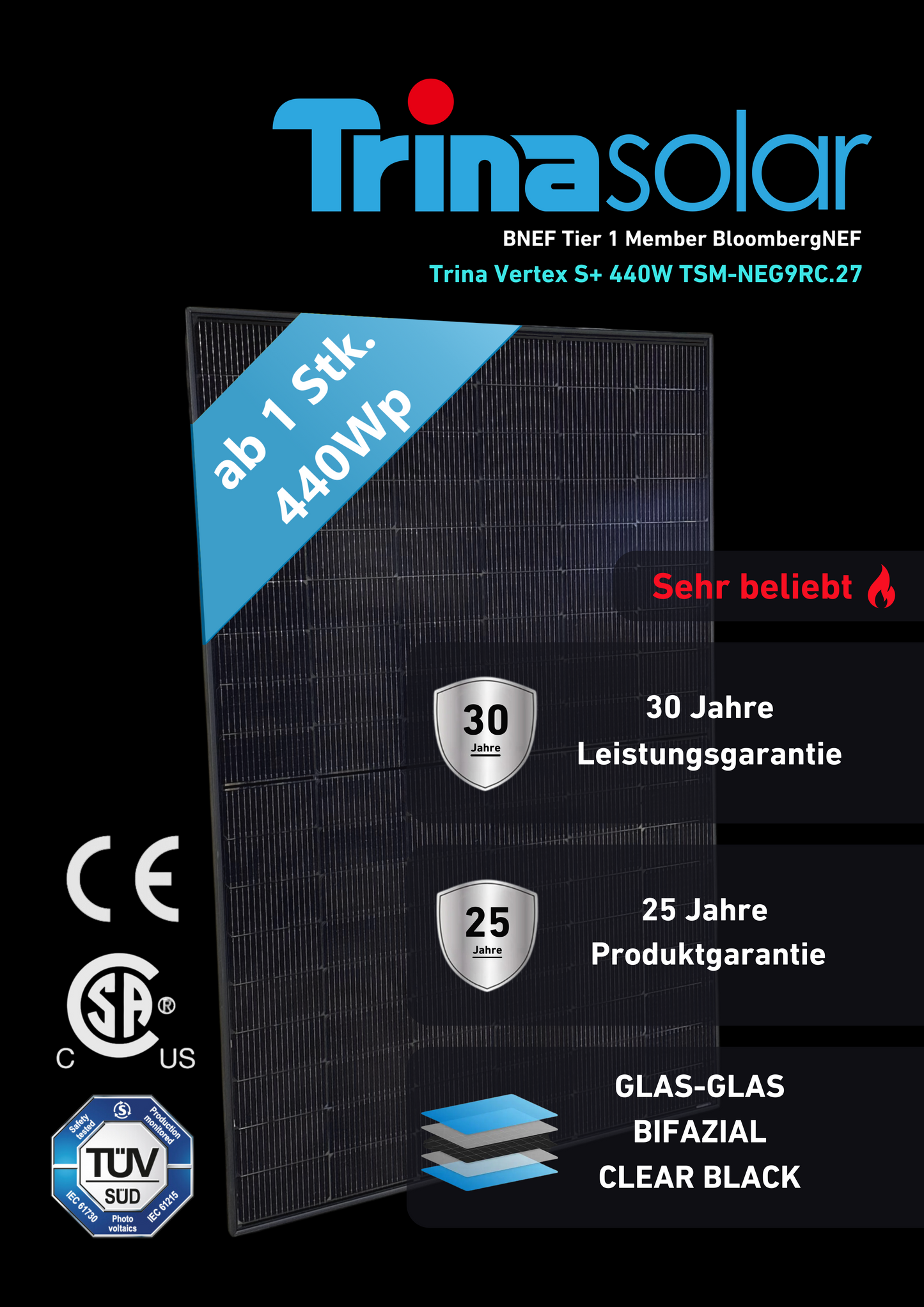 Schwabensolar Solarmodul Trina Vertex S+ 440Wp Bifazial Glas-Glas Clear Black TSM-NEG9RC.27