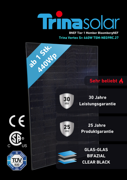 Schwabensolar Solarmodul Trina Vertex S+ 440Wp Bifazial Glas-Glas Clear Black TSM-NEG9RC.27